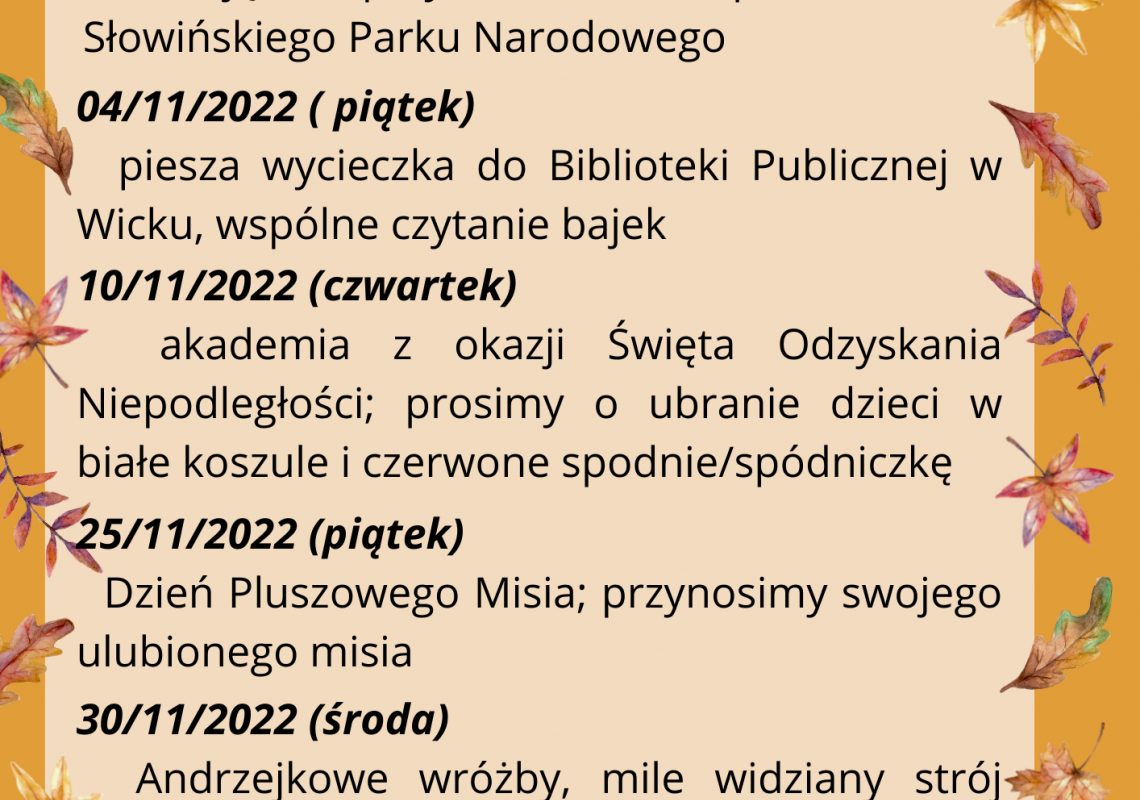 Grafika 1: Ważne wydarzenia listopadowe