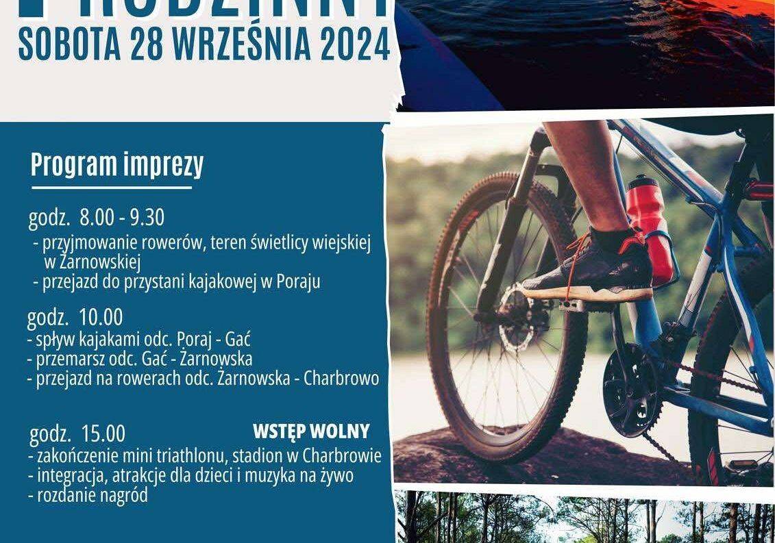 Grafika 1: SERDECZNIE ZAPRASZAMY WSZYSTKIE RODZINY DO WZIĘCIA UDZIAŁU W MINI TRIATHLONIE RODZINNYM