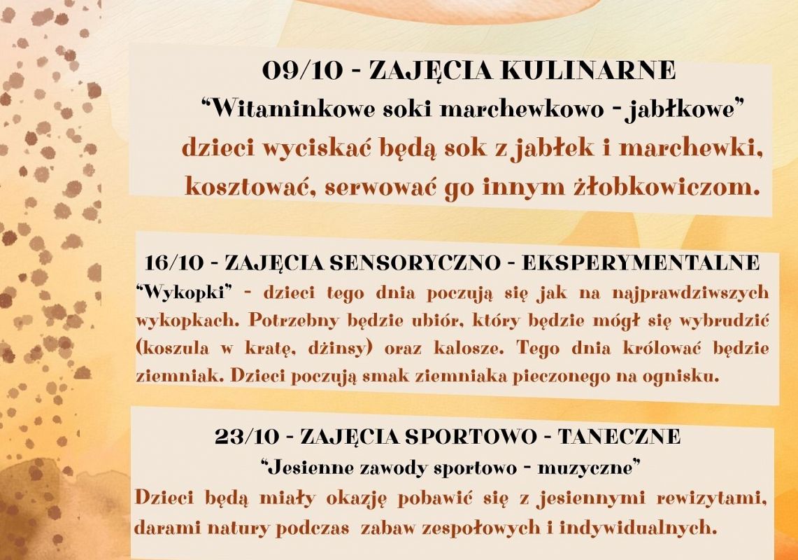 Grafika 1: Proponowane zajęcia dodatkowe w miesiącu październiku