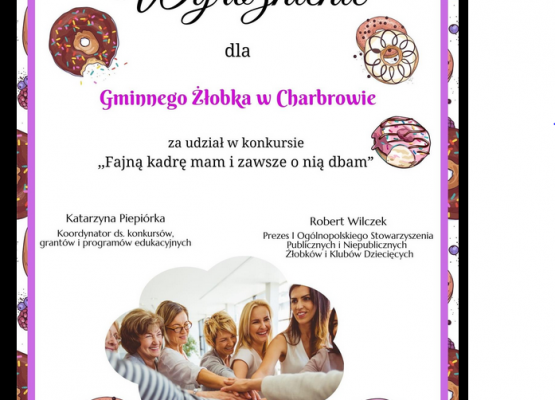 Grafika 1: Wyróżnienie dla żłobka  w Ogólnopolskim Konkursie Organizowanym przez I Ogólnopolskie Stowarzyszenie Żłobków i Klubów Dziecięcych