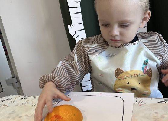 Praca plastyczna stempelkowanie owockami