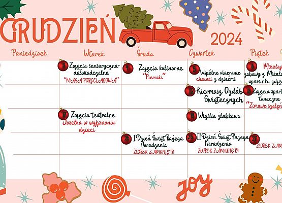 Grafika 2: Kalendarz grudniowych wydarzeń