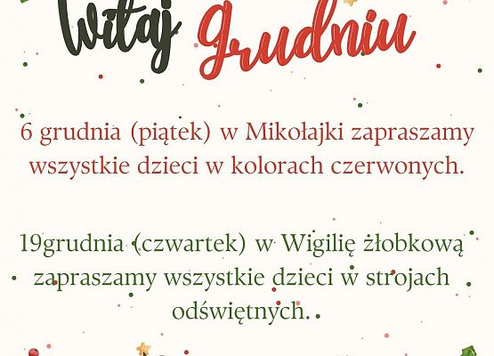 Grafika 1: Kalendarz grudniowych wydarzeń