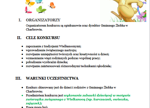 Grafika 1: Serdecznie zapraszamy dzieci wraz z rodzicami do wziecia udziału w Konkursie Żłobkowym "W I E L K A N O C N A       Z A B A W K A "
