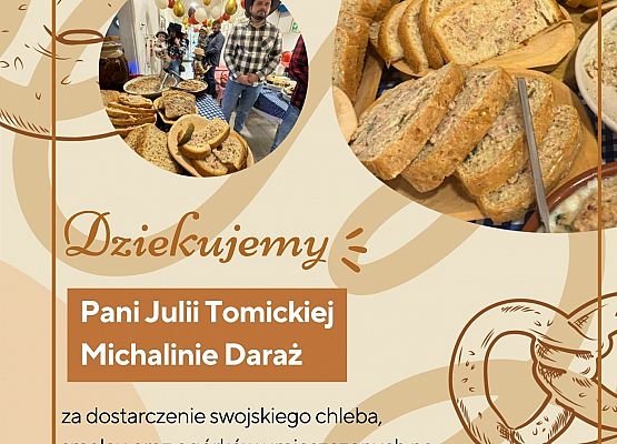 Serdeczne podziękowania  dla Pań które przyniosły chleb, smalec oraz ogórki na stół swojski z okazji 5 urodzin żłobka