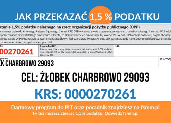 Grafika 1: Przekaż 1,5 % podatku na Gminny Żłobek w Charbrowie